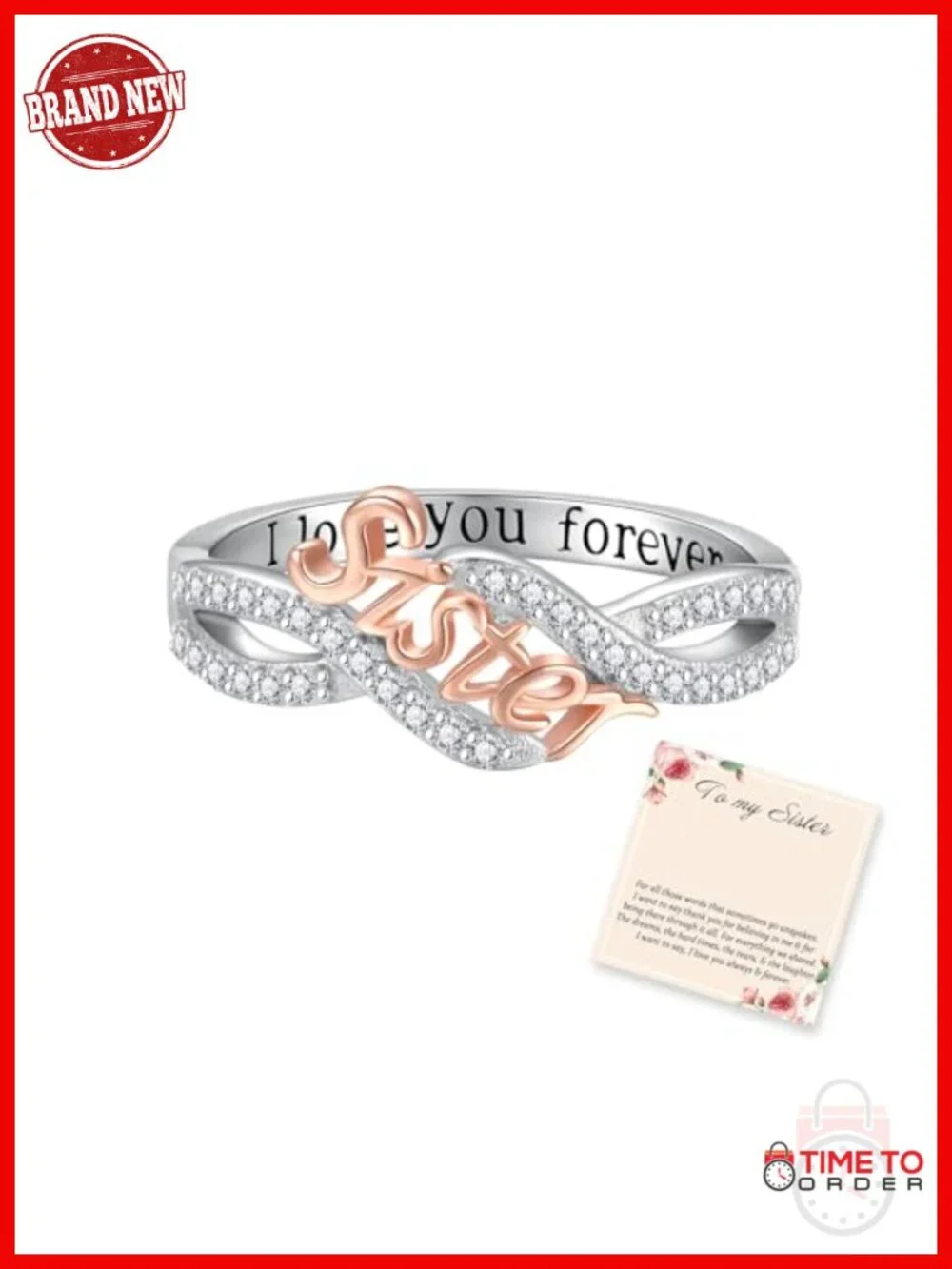 925 Sterling Silver Mom Ring Band with Cubic Zirconia Women Gift